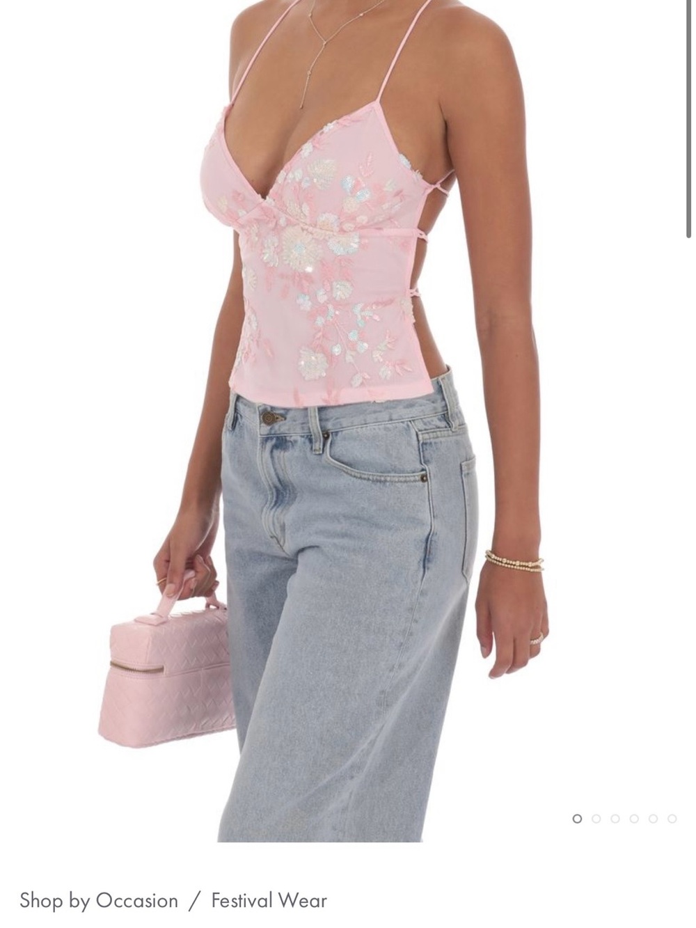 Lucy in the Sky Pink Floral Embroidered Spaghetti-Strap Cami